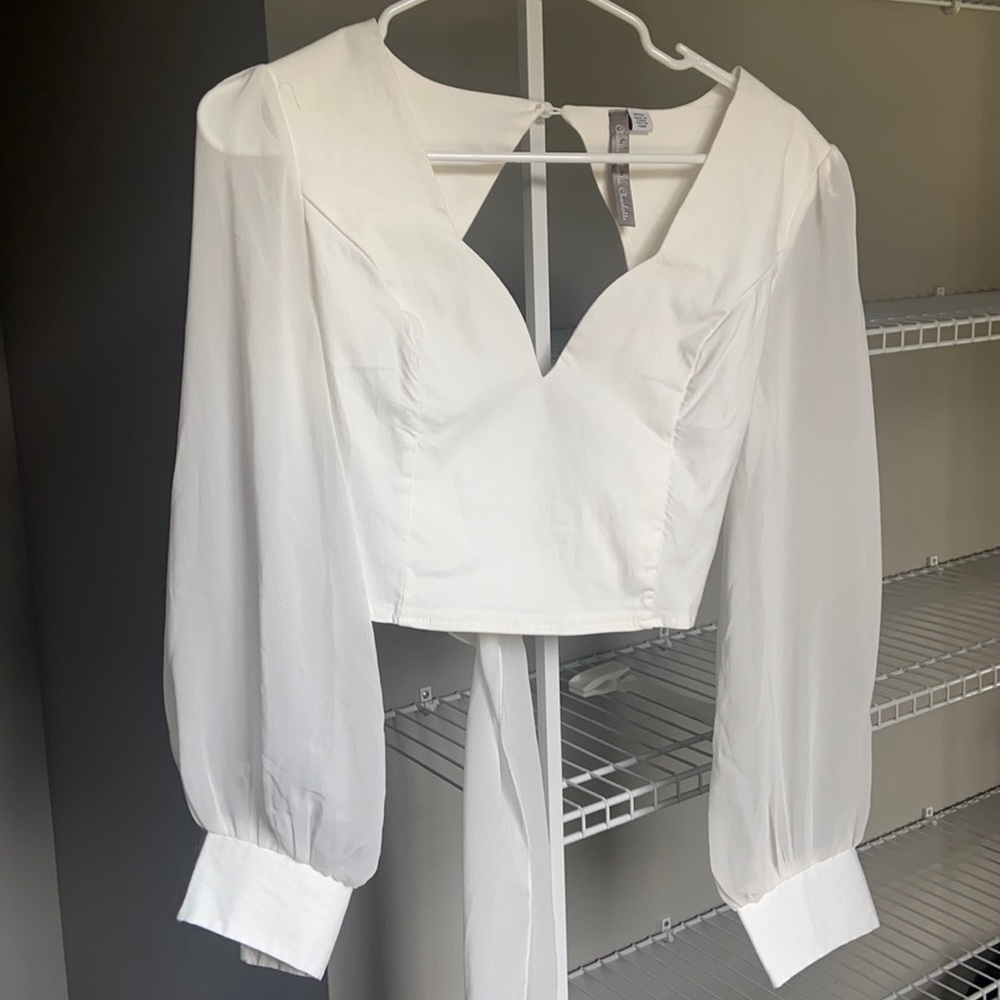 NWOT * Charlotte Cream Open Back Sheer Sleeve Top